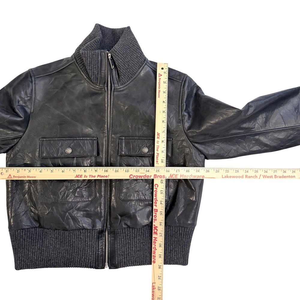 The Kooples Black Distressed Leather‎ Bomber Cropped Jacket Size FR 3 US 8 L - Picture 10 of 13